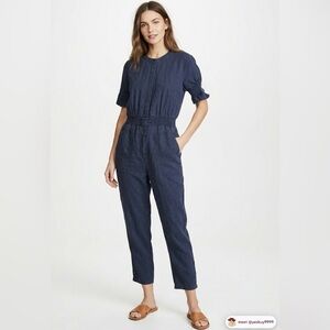 Joie Navy Blue Linen Blend Button-Front Jumpsuit - Size Large